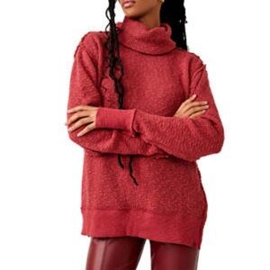 Free People We The Free Tommy Turtleneck Textured Sweater Blended Berry XS NWT